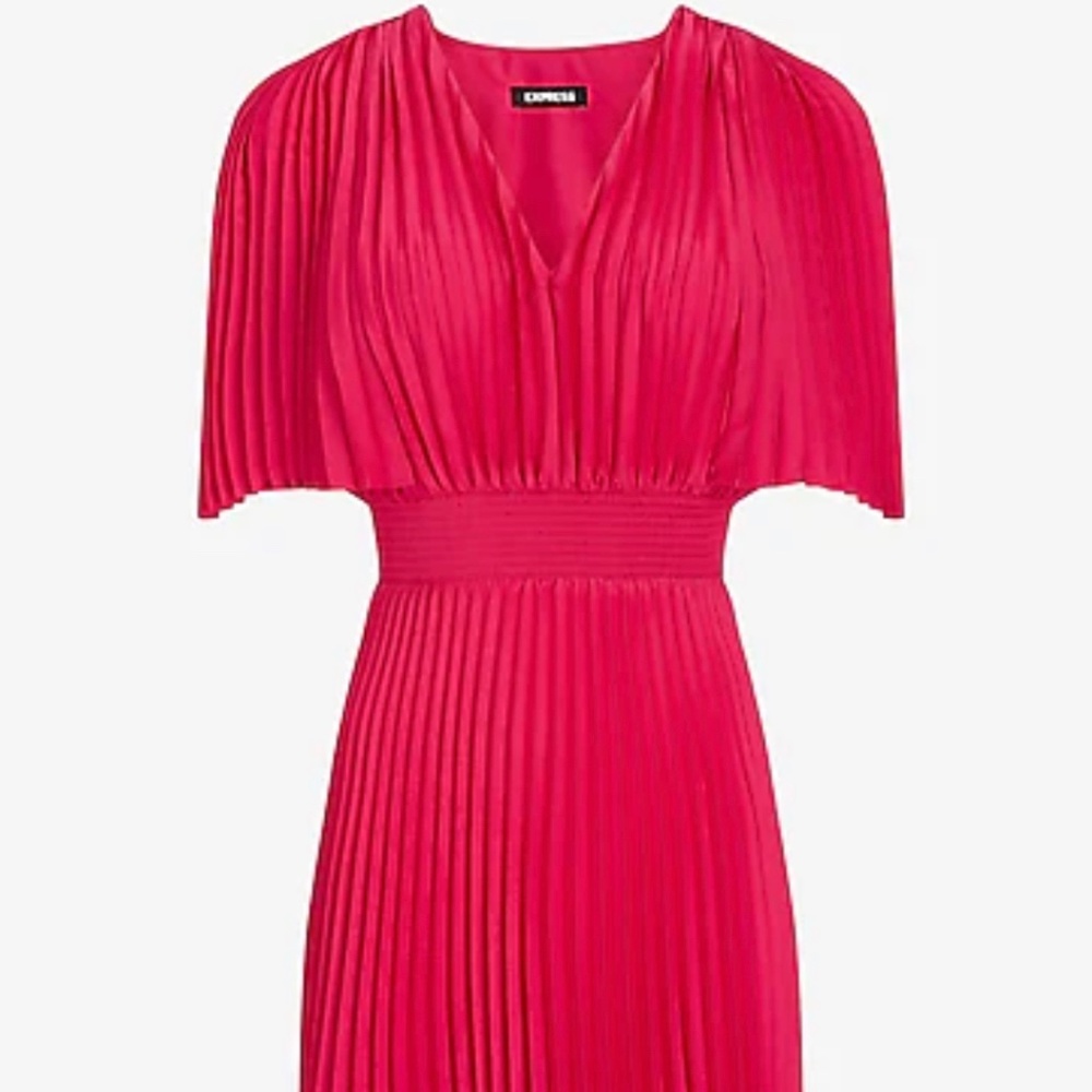 EXPRESS Pleated V-Neck Midi Dress